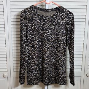 J. McLaughlin Long Sleeves Metallic Knit Leopard Print Tee XL